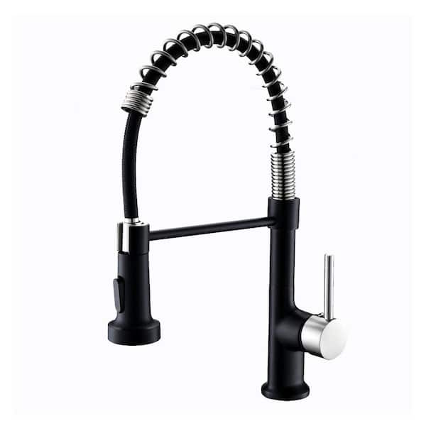Tahanbath Single Handle Pull Down Sprayer Kitchen Faucet in Black Plus Silver