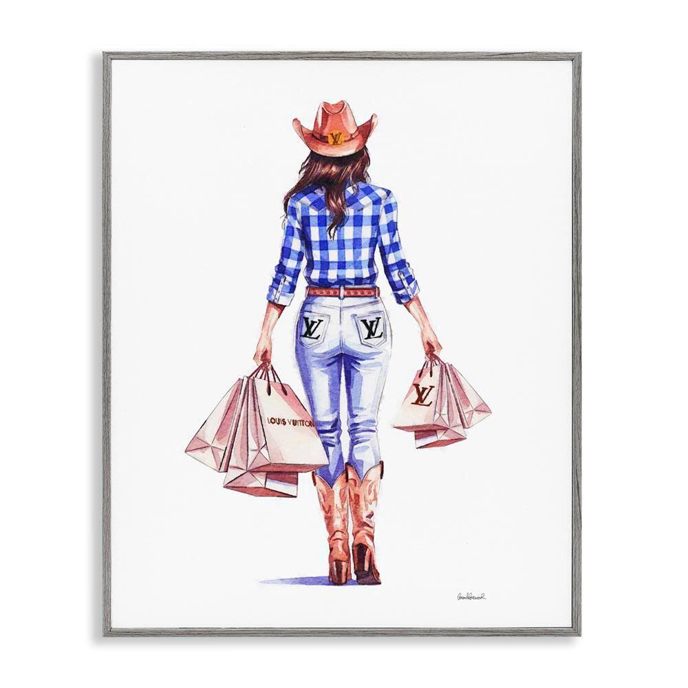Trendy Shopping Cowgirl by Amanda Greenwood Gray Framed People Giclee Art Print 30 in. x 24 in. price history on PriceWatchPro
