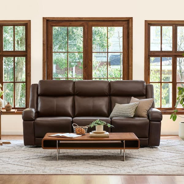 Axel 85.8 Straight Arm Dual Motors Wall Hugger Genuine Leather Rectangle Power Reclining Sofa in Brown with USB Charge
