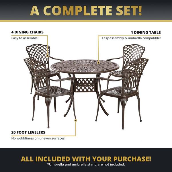 Kinger Home Arden 5 Piece Cast Aluminum Outdoor Patio Dining Table