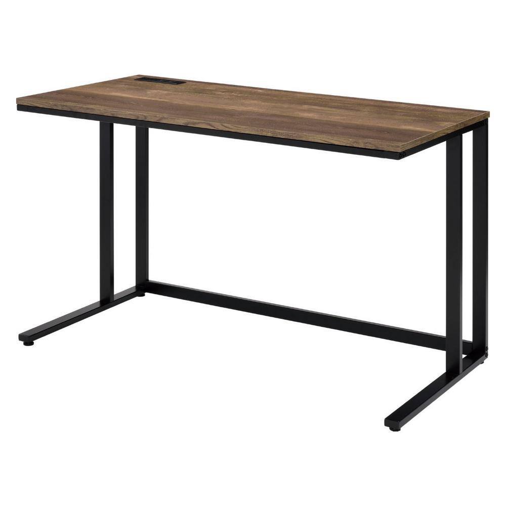 24 in. Rectangular Black and Brown Wood Top 0-Drawer Writing Desk with Built in USB Port