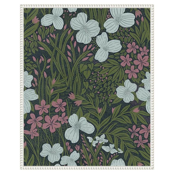 Amanti Art Field of Flowers Green by Katie Oshea 23 in. W x 28 in. H. Canvas Wall Art Print Framed in White