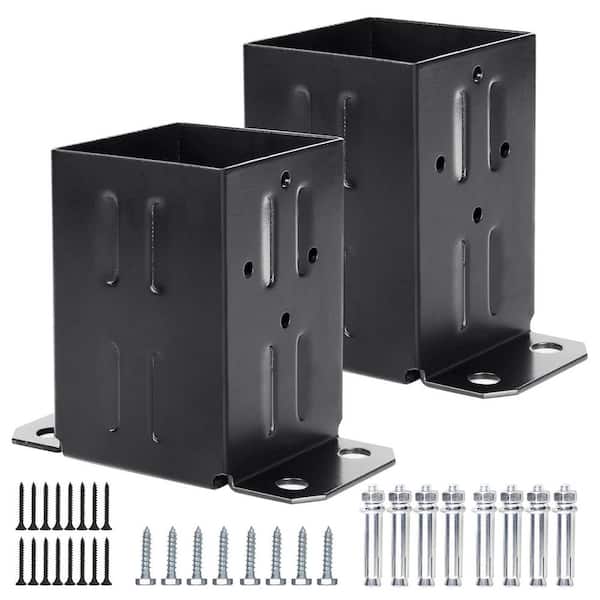Thick Steel Black Powder Coated 4x4 Wood Fence Post Anchor Base with Screws and Concrete Anchors (2-Pack)