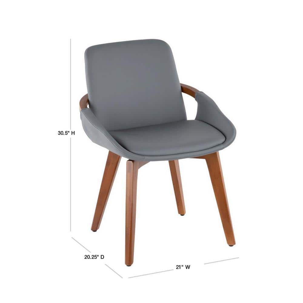 Cosmo Walnut Wood and Grey Faux Leather Arm Chair