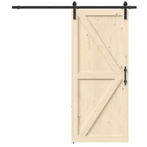 36 in. x 84 in. Sliding Barn Doors with 6.6ft Hardware Kit Wood Unfinished Solid Pine Barn Doors with Track Kit