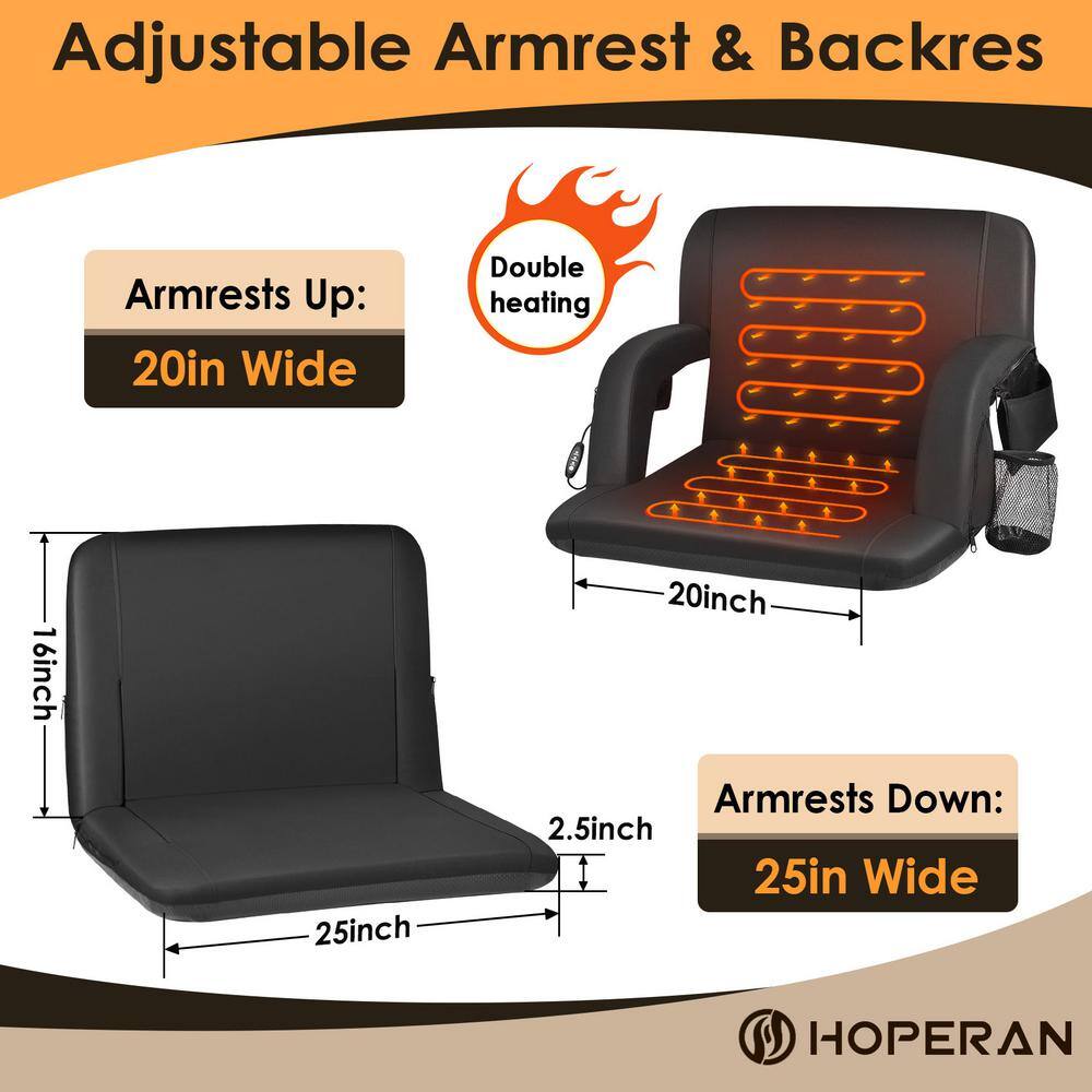 Black Heated Portable Stadium Seats with Back Support and Pockets, 25 in.