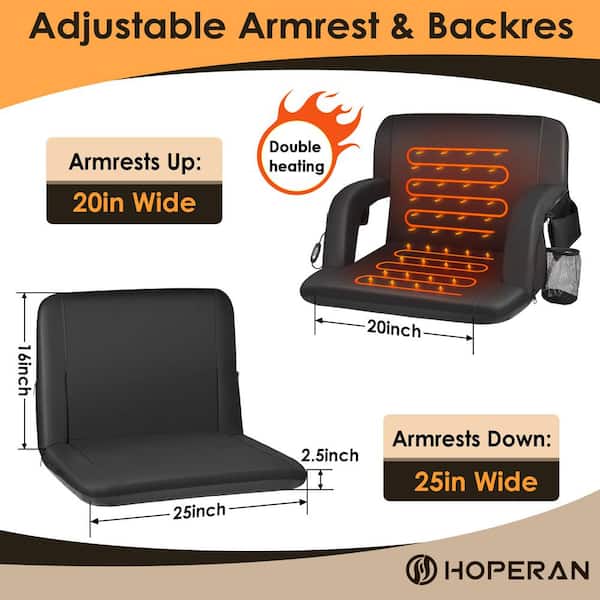 25 in. W Portable Heated Stadium Seats for Bleachers with Padded Backrest, USB 3 Levels of Heat and 5 Pockets(2-Pack)