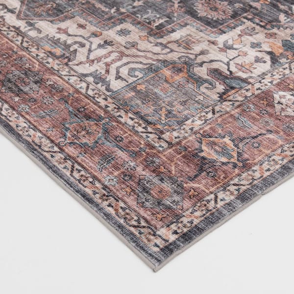 Wipe Up Aeslyn Red Washable 7 ft. 6 in. x 9 ft. 6 in. Oriental Polyester Indoor Area Rug