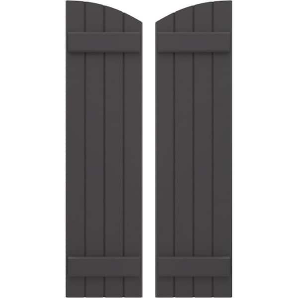 Ekena Millwork 14 in. W x 52 in. H Americraft Exterior Real Wood Joined Board and Batten Shutters Elliptical Top Primed