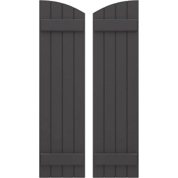 Ekena Millwork 14 in. W x 81 in. H Americraft Exterior Real Wood Joined Board and Batten Shutters with Elliptical Top Shadow Mountain