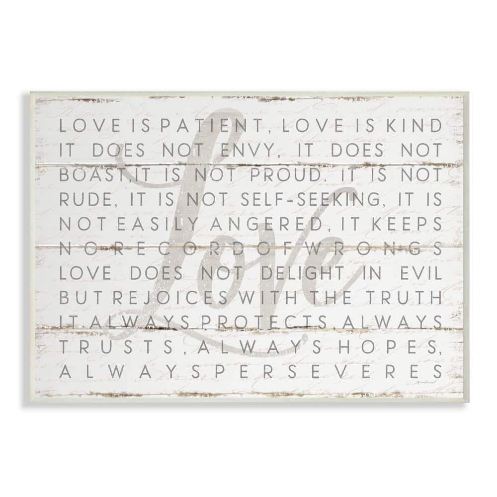 10 in. x 15 in. Love Is Patient Grey on White Planked Look by Jennifer