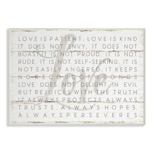 13 in. x 19 in. "Love Is Patient Grey on White Planked Look" by Jennifer Pugh Wood Wall Art