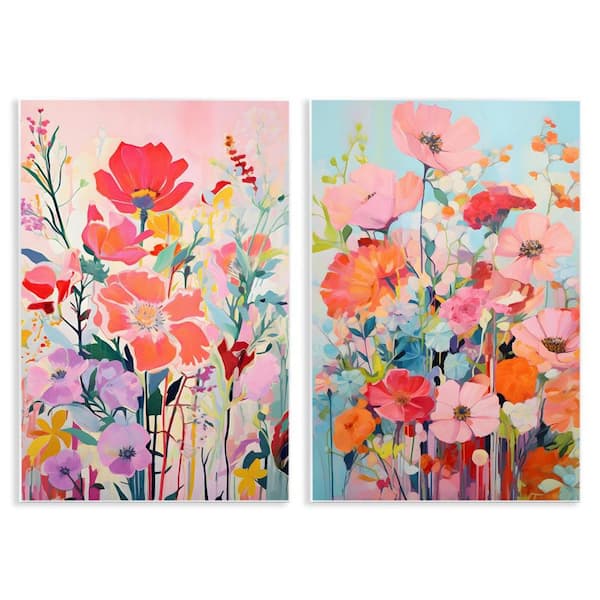 Stupell Industries Bright Contemporary Flowers by LSR Design Studio 2-Pieces Unframed Nature Graphic Art Print 19 in. x 13 in.