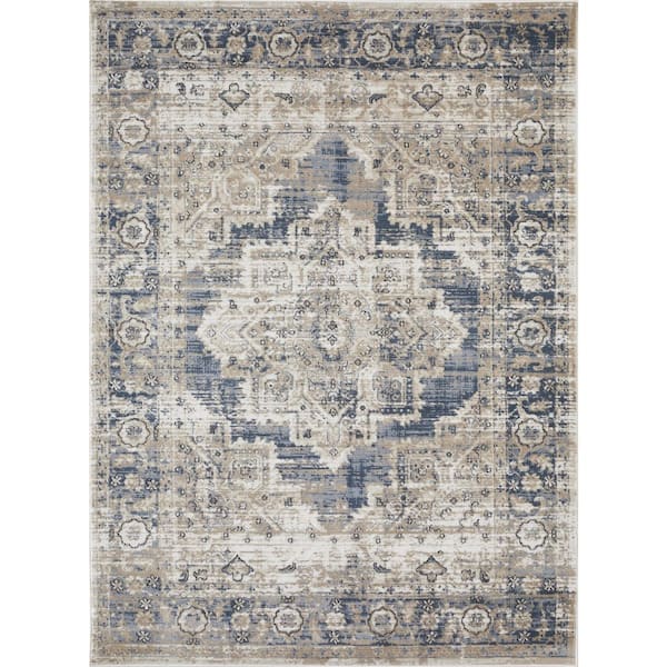 LOOMAKNOTI Kehleigh Alarik Cream 9 ft. 10 in. x 12 ft. 10 in. Oriental Polypropylene Indoor Area Rug