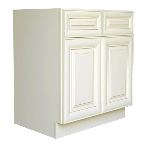Plywell Ready to Assemble 36x34.5x24 in. Sink Base Cabinet with 2-Door and 2 Fake Drawers in Antique White