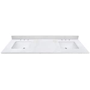 73 in. W x 22 in. D Quartz White Rectangular Double Sink Bathroom Vanity Top in Calacatta White