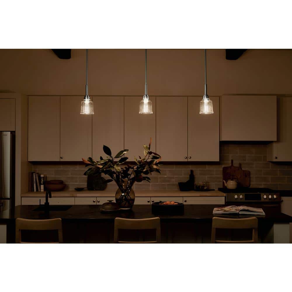 Transitional Farmhouse Mini Pendant in Textured Nickel with Clear Glass