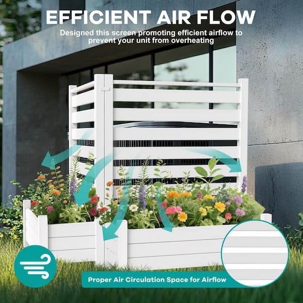 PVC Air Conditioner Fence 36 in. W x 45 in. H White Vinyl Privacy Fence Panels for Outside with Planter Box, 2-Pack