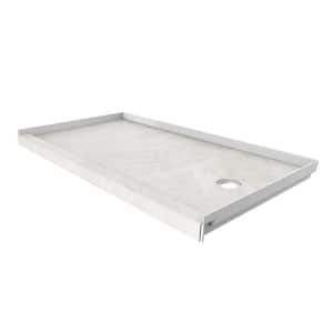32 in. L x 60 in. W Single Threshold Alcove Shower Pan Base with Right Hand Drain in Dune