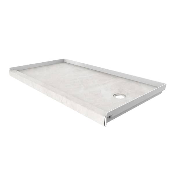 FlexStone 32 in. L x 60 in. W Single Threshold Alcove Shower Pan Base with Right Hand Drain in Dune