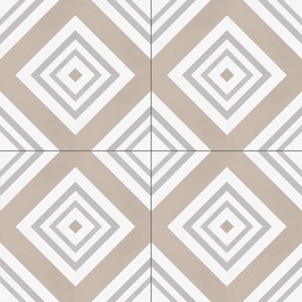 Bliss Monaco Tan/Gray/White 8 in. x 8 in. Porcelain Matte European Floor an