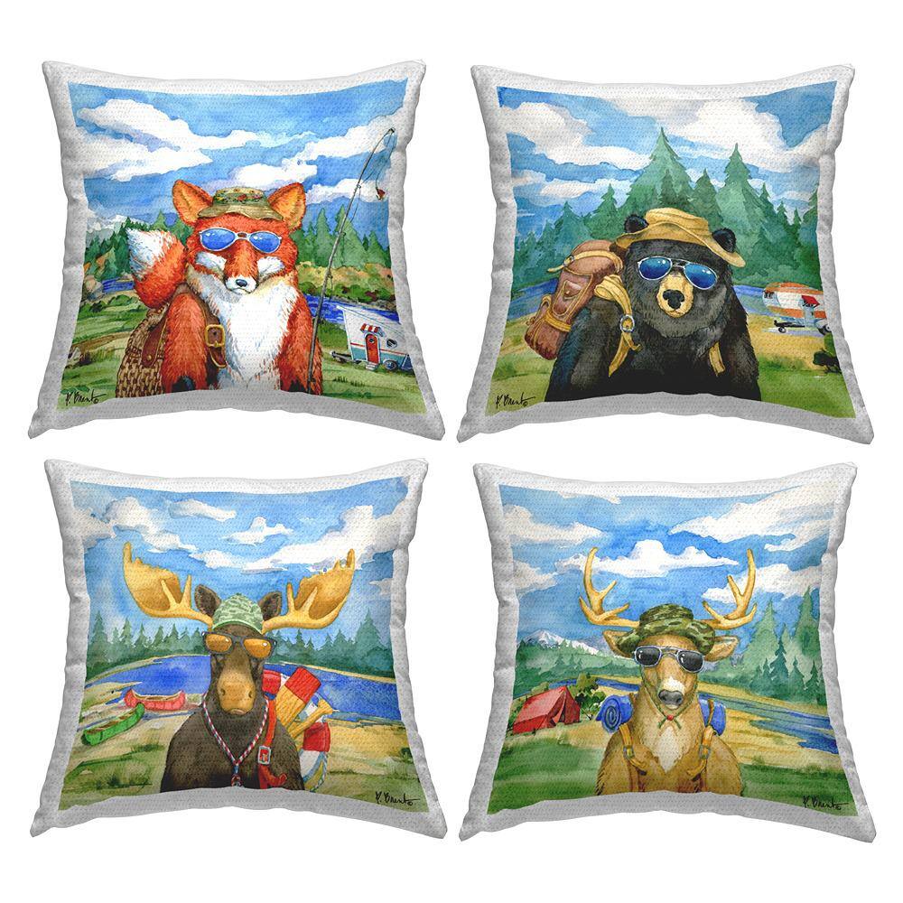 Woodland Animals Camping Fishing Gear Nature Scene Multi-Color Square Outdoor Throw Pillow 4-Pack price history on PriceWatchPro