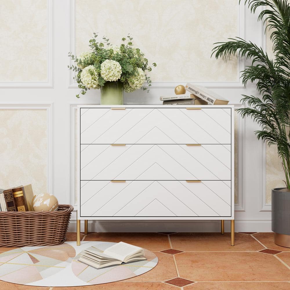White 3 Drawer 15.75 in. W x 31.5 in H Chest of Drawers Storage Cabinet