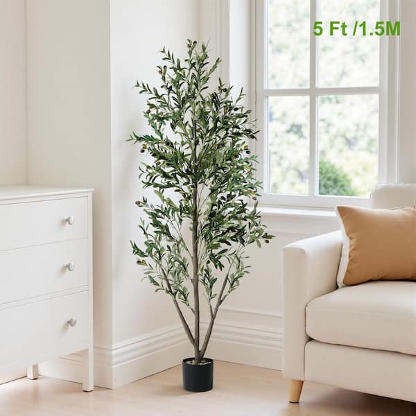 Afoxsos 5ft Artificial Olive Tree Indoor with LED Lights Moss