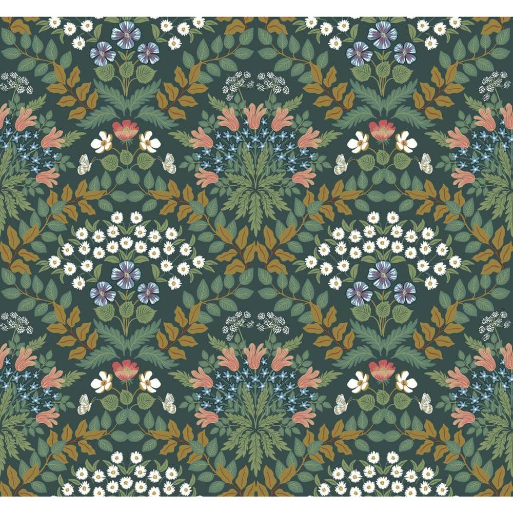 Green and Gold Floral Nonwoven Wallpaper Roll