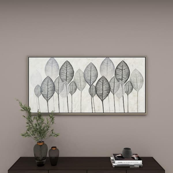 Litton Lane 1- Panel Leaf Framed Wall Art with Silver Frame 27 in. x 55 in.