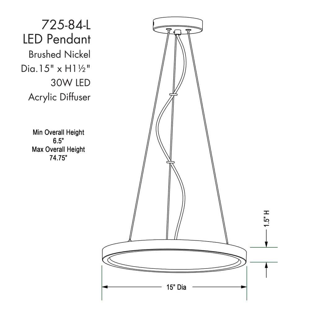 Brushed Nickel 30W LED Pendant Light with Acrylic Shade