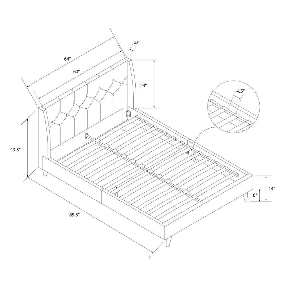 Elegant Gray Linen Upholstered Queen Platform Bed with Tufted Headboard