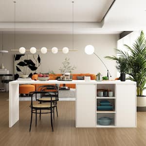 White Wood 82.7 in. W Kitchen Island Dining Table With Door Cabinets and Drawers