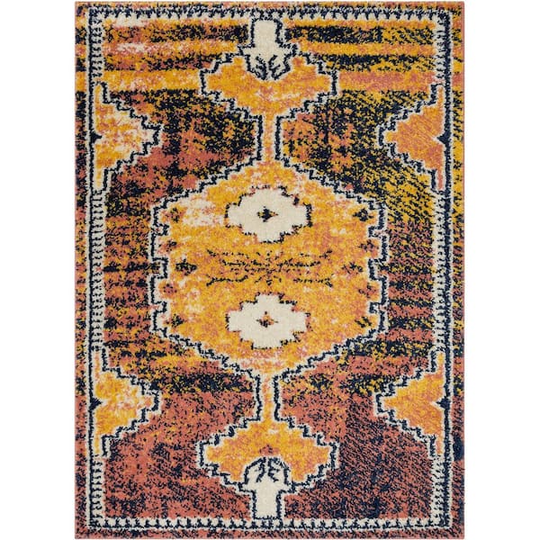 Well Woven Gigi Mowgli Moroccan Medallion Shag Yellow Rust 3 ft. 11 in. x 5 ft. 3 in. Area Rug