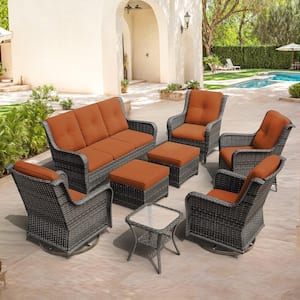 8-Piece Patio Conversation Sofa Set Furniture Sectional Seating Set with Orange Cushion and Glass Desktop