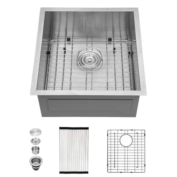 Lindra 19 in. L x 20 in. W Undermount Single Bowl Stainless Steel Kitchen Sink with Grid and Strainer