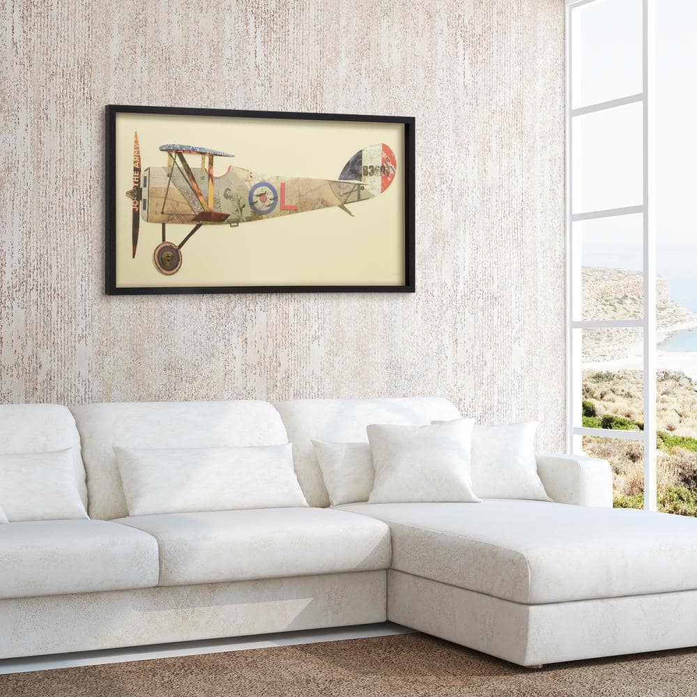 Empire Art Direct Antique Biplane #1 Dimensional Collage Framed Graphic Art Under Glass Wall Art, 25" x 48" x 1.4", Ready to Hang