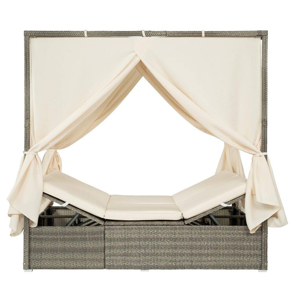 Wicker Outdoor Day Bed with Beige Cushions and Beige Curtain price history on PriceWatchPro