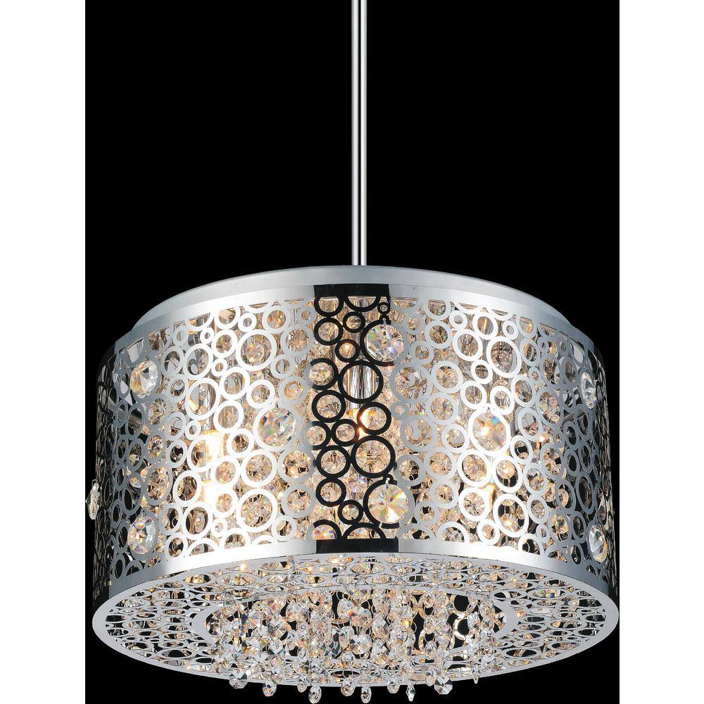 Elegant Chrome Drum Chandelier with Dangling Crystal Accents