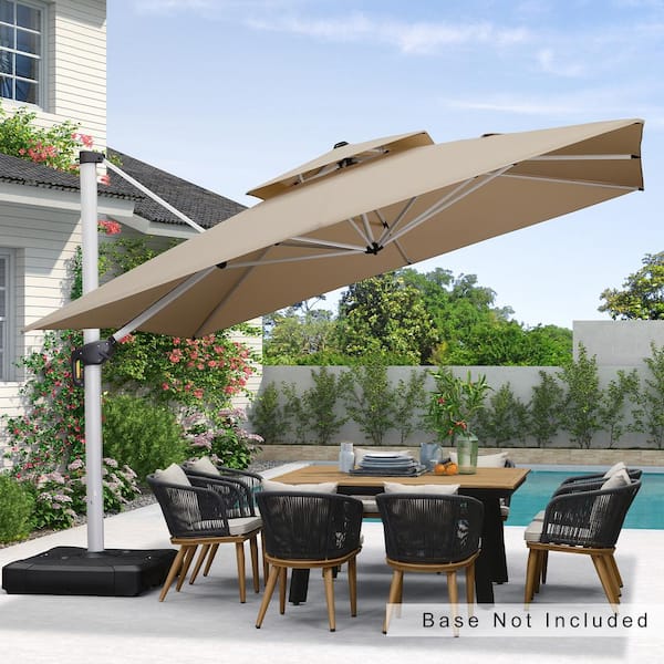 PURPLE LEAF 12 ft. Square Double-top Aluminum Umbrella Cantilever Polyester Patio Umbrella in Beige