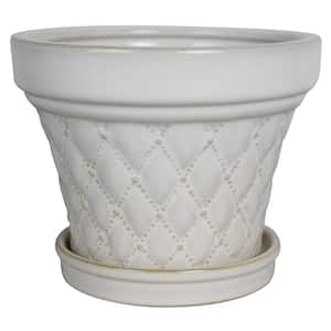 6 in. French Quilt Ceramic Planter in White