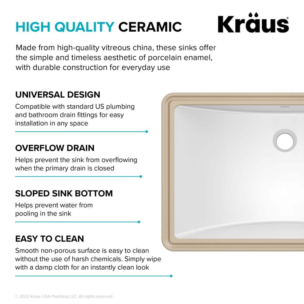 Elavo 23" White Ceramic Rectangular Undermount Bathroom Sink