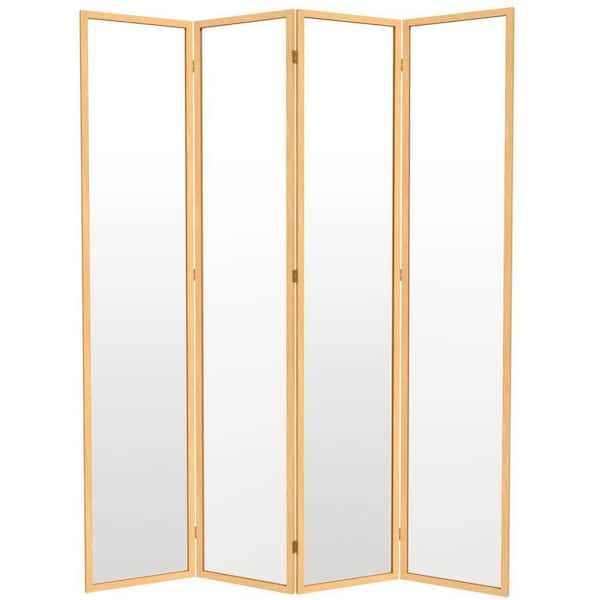 Clear 7 ft. Tall Natural 4-Panel Room Divider