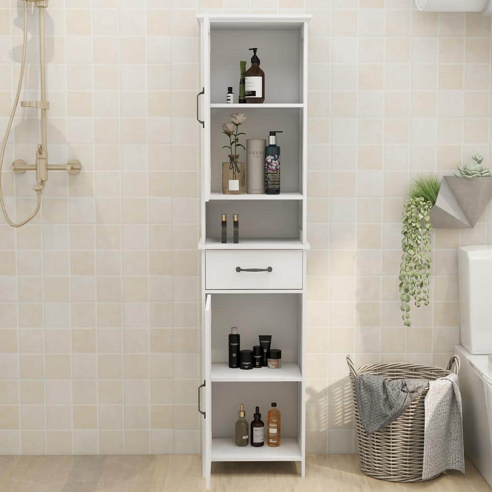 15.74 in. W x 11.8 in. D x 64.96 in. H White Narrow Height Slim Tall ...