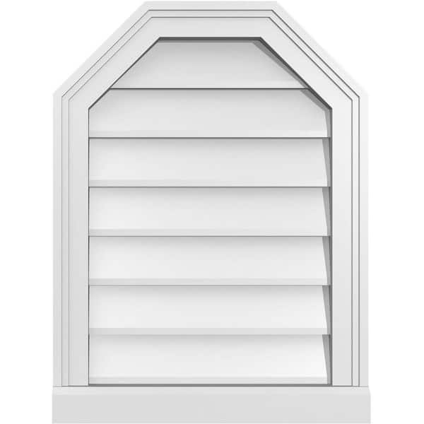Ekena Millwork 18 in. x 24 in. Octagonal Top Surface Mount PVC Gable Vent: Decorative with Brickmould Sill Frame