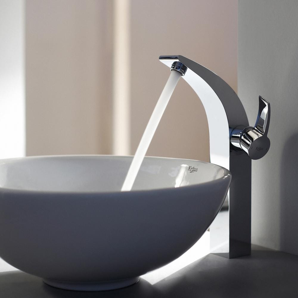 White Round Ceramic Vessel Bathroom Sink, 16 Inch