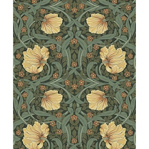 57.5 sq. ft. Meadow Green and Amber Pimpernel Garden Pre-Pasted Paper Wallpaper Roll