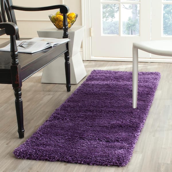 Milan Shag 2 ft. x 20 ft. Purple Solid Flokati Runner Rug