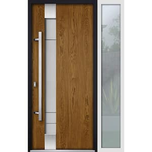 48 in. x 80 in. Right-Hand/Inswing Sidelight Frosted Glass Natural Oak Steel Prehung Front Door with Hardware
