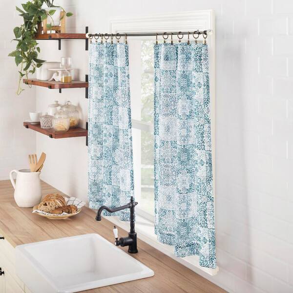 Sun Zero Genoa Mosaic Blue Sheer 27 in. W x 36 in. L Rod Pocket